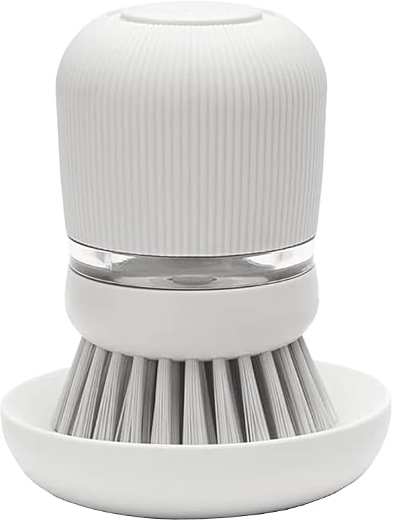 Brabantia Refillable Soap Dispensing Washing Up Brush (Light Grey) Secure Grip Palm Brush with Storage Tray