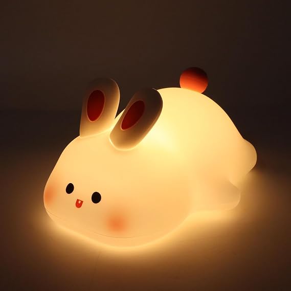Coverzone Yumuşak Silikon Tavşan Mini Gece Lambası Dekoratif Işık Derecesi Ayarlanabilir Yatak Odası Lambası Rabbit Kitap Okuma Lambası Çocuk Odası (Tavşan - YH302) [Enerji Sınıfı A+]