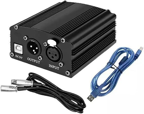 1-Channel 48V Phantom Power Supply with XLR 3 Pin Microphone Cable for Condenser Microphone Music Recording Equipment