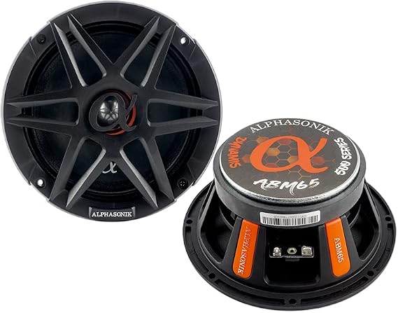 Alphasonik 1 Pair of ABM65 DYNAMIS Series 6.5" 600 Watts Max 150 Watts RMS Mid-Range Car Audio Speaker 4-Ohm Cloth Surround, Non Pressed Paper Cone, Ferrite Magnet, and Grille Included