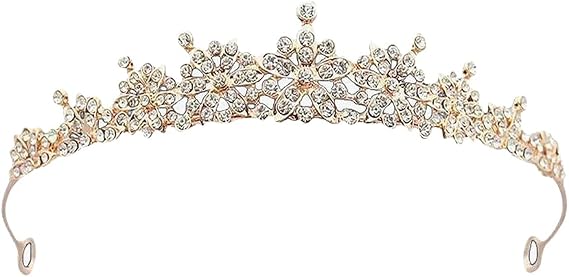 FSSTUD Metal Rhinestone Queen Crown Sparkly Crystal Bridal Tiara Rhinestone Flower Bridal Headband Elegant Wedding Tiara Crown Shiny Bride Headpiece Bling Princess Hair Accessories