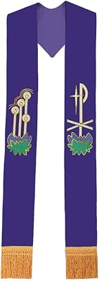 BLESSUME Church Mass Stole Chasuble Vestments Embroidered Purple Stole
