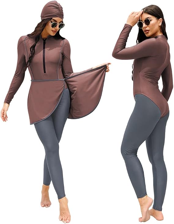 Women Burkini Swimsuits Modest Muslim Swimwear Islamic Long Sleeve Full Cover Hijab Top Swim Pants Bathing Suit