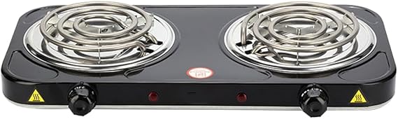 Compact and Portable Countertop Burner- Countertop Double Coiled Burner 2000 Watts Electric Hot Plate Temperature Controls Black