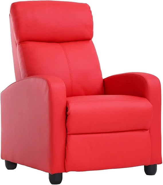 Recliner Chair for Living Room Recliner Sofa Winback Chair Reading Chair Single Sofa Home Theater Seating Modern Reclining Easy Chair with Fabric Padded Seat Backres,red