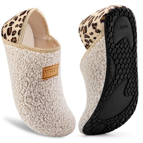 VIFUUR House Slippers for Women Men Slip on Indoor Barefoot Slipper Socks Fuzzy Cozy Sock Shoes for Home Bedroom Travel