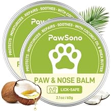 PawSono Lick-Safe Dog Paw & Nose Balm with Coconut Oil | All-Natural Moisturizer & Soother for Dry, Cracked Pads & Snout | Heat & Cold Pavement Protection Wax, Nose Butter for Bulldogs (2.1oz *2)