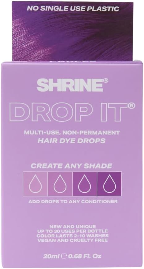 SHRINE Drop It PURPLE Toner Drops | Damage-Free Colouring | 20ml | Customisable Toner Drops | Vibrant Purple Tone | Semi-Permanent DYE | Up To 30 Uses | Mix with Conditioner