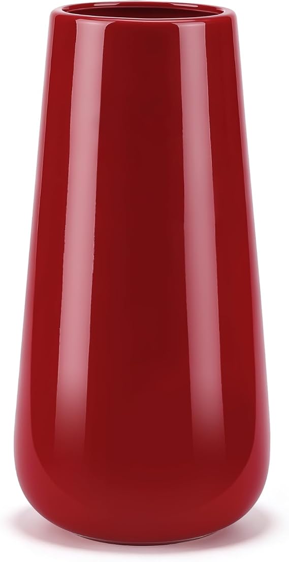 Ceramic Vase, GUKJOB Small Cute Flower Vase for Pampas Grass, Home, Living Room, Dining Table, Farmhouse, Office Decor, Bedroom, Table, and Kitchen Shelf (086 Red)