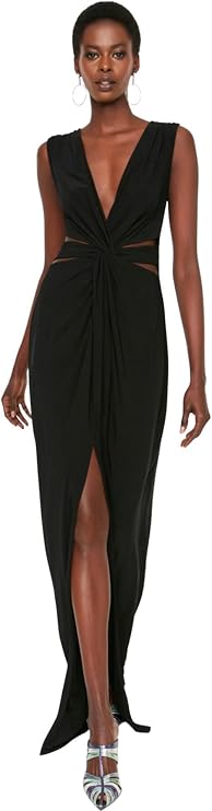 Trendyol Women's Woman Glam Maxi Shift Regular Fit Knit Evening Dress Dress (Pack of 1)