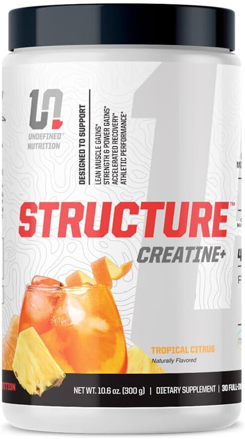 Undefined Nutrition Structure Creatine+ by Brian Shaw (30 Servings) Micronized Creatine Monohydrate + Magnesium Creatine Chelate & HMB and PEAK ATP-Strength, Power, Recovery (10.6oz, Tropical Citrus)