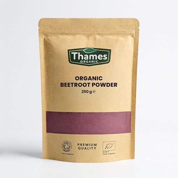 Organic Beetroot Powder – 100% Ground Beetroot – Non-GMO, No Additives – Certified Organic – Natural Colouring & Cooking Ingredient – Resealable Pouch by Thames Organic 250g
