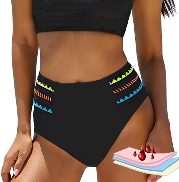 YELAIVP Women's Period Swimwear High Waist Menstrual Leakproof Swim Bottoms Waterproof Bathing Suit Bottoms for Girls Teens