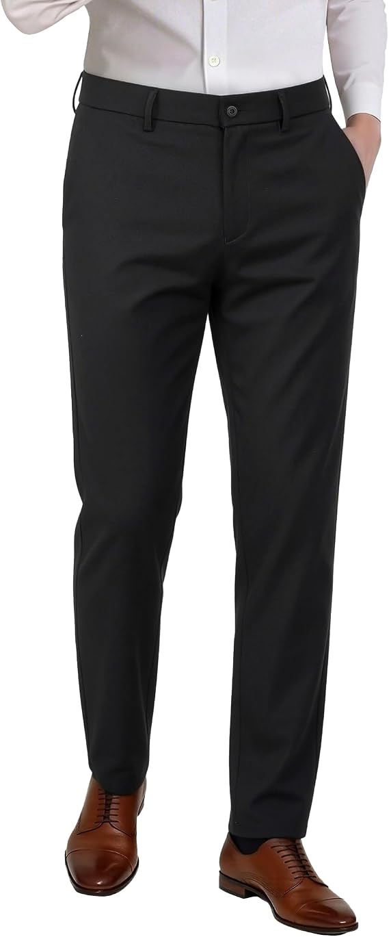 Plaid&Plain Mens Slim Fit Dress Pants Stretch Dress Pants