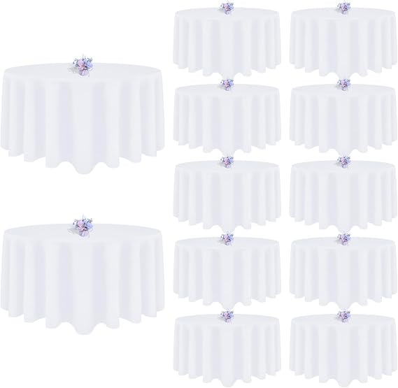 12 Pack White Round Tablecloth, 120 Inch for 48"-96" Table