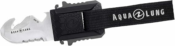Aqualung Micro Squeeze Blunt Tip Dive Knife - Compact 2" 304 Stainless Steel Blade, Secure Quick-Release Sheath, Partial Serrated Edge, Line Cutter - Underwater Scuba Diving Utility Knife