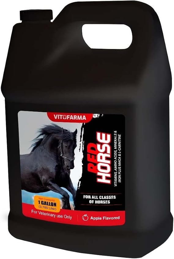 Health Red Horse, Liquid Vitamin-Iron-Mineral Supplement for Horses, Helps Fill Important Nutritional Gaps in Horse's Diet, 1 Gallon, 3.79 ml. Day Supply for Horse