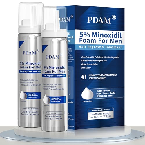 5% Minoxidil for Men Foam Hair Growth - Minoxidil Foam Hair Regrowth Treatment for Men, Topical Hair Loss Treatments, Extra Strength Thicker & Fuller Hair, 2 x 2.11 oz for 2 Months