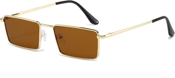 Trendy Narrow Rectangle Sunglasses Womens Mens Retro 80s 90s Gold Sun glasses Y2K Sunnies