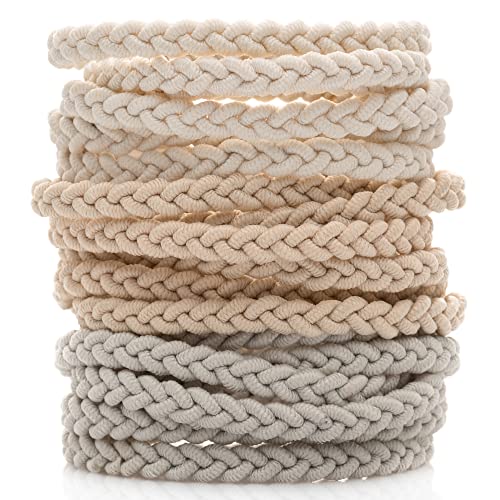 Braided Hair Ties Braided Hair Tie Blonde Hair Ties for Women Thick Ponytail Holders Cloth Elastics Bracelet Woven White 18 Pcs