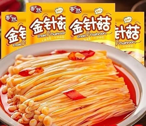 Instant Fresh spicy golden enoki mushroom 10/20/30packs,spicy strips,Chinese specialty food,red oil enoki mushroom,seasoned dishes,Vegan snacks gift,side dish,healthy instant pickles (30 packs)