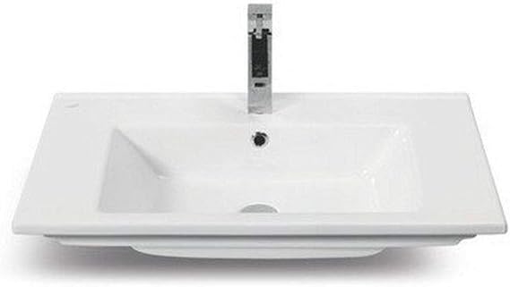 067500-U-One Hole Arte Rectangular Ceramic Self Rimming Bathroom Sink, White