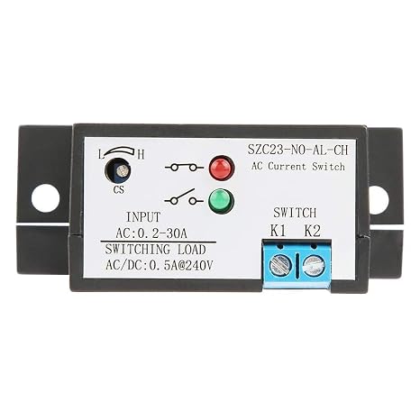 Current Sensing Switch, AC 0.2 to 30A Adjustable Normally Open Current Monitoring Relay SZC23 NO AL with LED Indicator