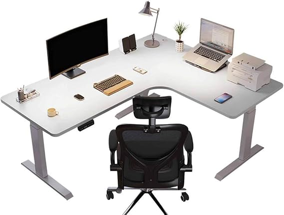 Height Adjustable Electric Standing Desk - L-Shaped Corner Workstation for Home Office - Ergon Sit-Stand Table with Spacious Surface - Perfect for Productivity and Comfort