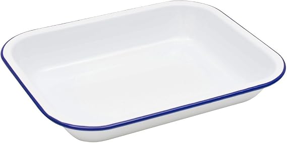 Enamelware Small Open Roaster, 11.5 x 9.25 inches, Vintage White/Blue (Single)