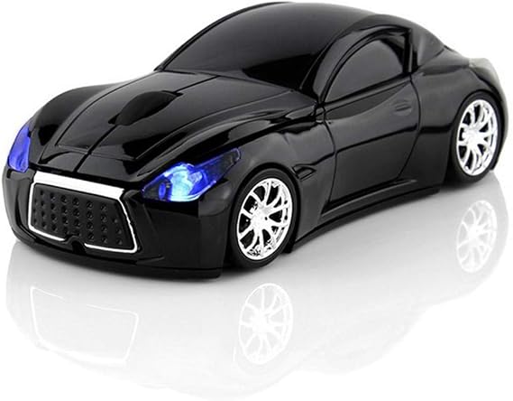 Ai5G Race Car Mouse Wireless Sports Car Shaped Mouse 2.4GHz LED Light Shining Surface Decoration Desktop Laptop Computer Mice Optical (Black)
