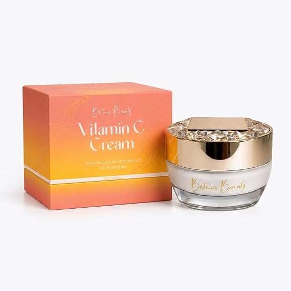 Vitamin C Face Cream by Britains Beauty – Skin Brightening, Dark Spot Reduction & Hydrating Daily Moisturizer for Glowing Skin (50g)