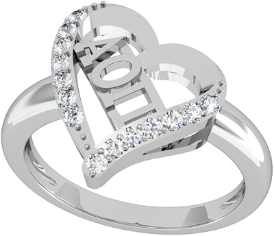 Alpha Omicron Pi Heart Silver Ring