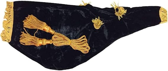 Scottish Great Highland Bagpipes Bag Cover Various Tartans & velvet Bagpipe Air Bag Cover (Black Velvet Golden Fringe)