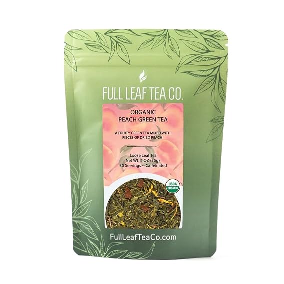 Organic Peach Green Loose Leaf Tea - 2 oz Bag (Approx. 30 Servings) | Full Leaf Tea Company