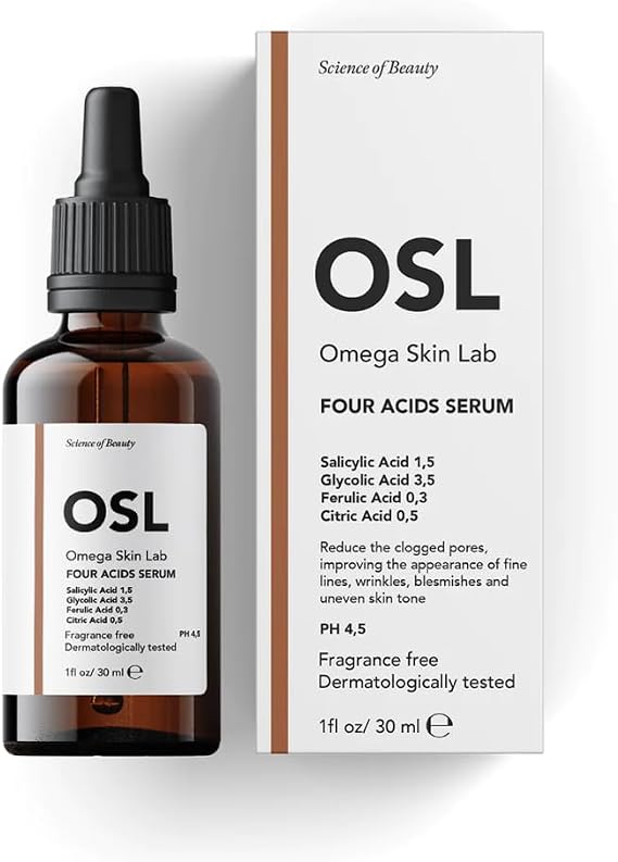 OSL Four Acids Serum 30ML - Salicylic Acid%1.5, Citric Acid%0.5, Glycolic Acid%3.5, Anti-Blemish, Pore & Sebum Balance Wrinkle Serum for Skin Care