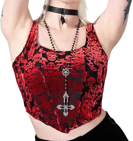 Killstar Snarl Corset Top Red And Black Velvet Gothic Alternative-XXL