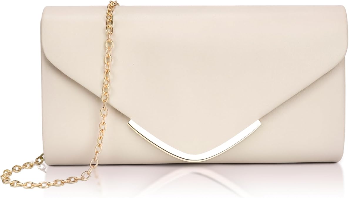 Larcenciel Damen Clutch Nude Leder Handtaschen mit Kette Elegant Envelope Abendtasche Mode Crossbody Umschlag Tasche