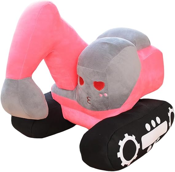 10 Inch Excavator Plush Toy Simulation Excavator Plush Car Cartoon Construction Excavator Plushie Gifts For Kids Boys Children Birthday Graduation Pink