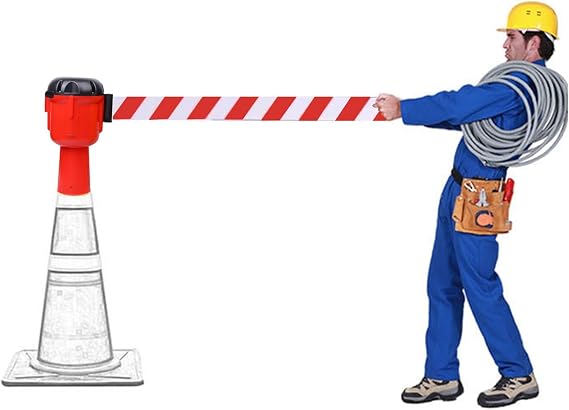32FT Red Retractable Traffic Cone Topper Tape | Cone Mountable Emergency Warning Belt for Blocking Pedestrian Areas,with lock button