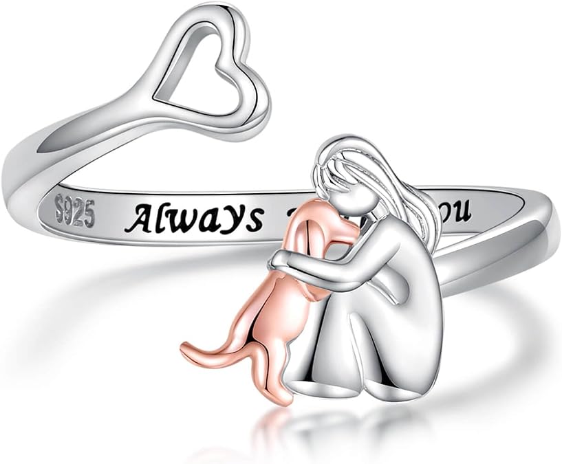 Sterling Silver Dog Ring for Her Always in My Heart Rings Puppy Mother Day Jewelry Gift for Mom Dog Lover