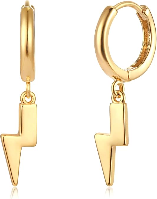 Gold Huggie Hoop Earrings with Dangle Drop Charms Earrings for Women | 14K Gold Plated, Trendy Small Hoop Earrings, Lightweight CZ Dainty Hoops, Heart Cross Lightning Bolt Charms,Boho Jewelry Gift