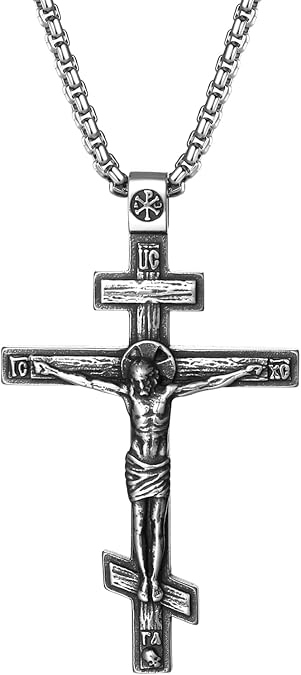 OIDEA Orthodox Cross Necklace: Mens Womens Retro Religious Jesus Orthodox Cross Pendant Stainless Steel Christian Prayer Jewelry Gift