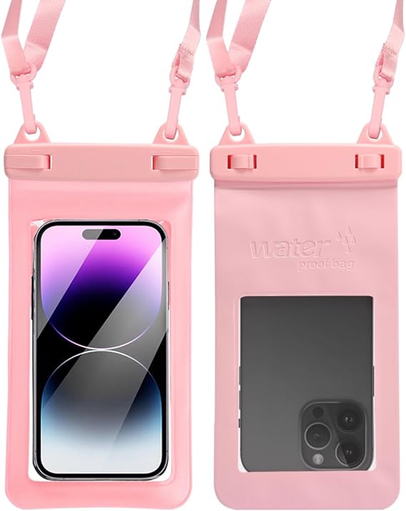 IPX8, 7.4Waterproof Phone Pouch, Universal Fit(iPhone 16 15 14 13 Plus Pro, 12 11 Pro, XR X 8 7 6S Plus SE, Galaxy S25 S24 S23 S20 Series Pixel, Lanyard Included (Pink) 1pack