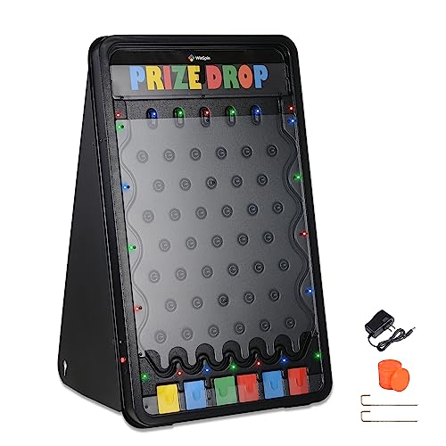 WinSpin 30x19 Prize Drop Board Foldable Stand Disk Drop Board Game Customizable 6 Slots with 10 Pucks for Carnival Tradeshow Party, with Multi-Colored LED Light