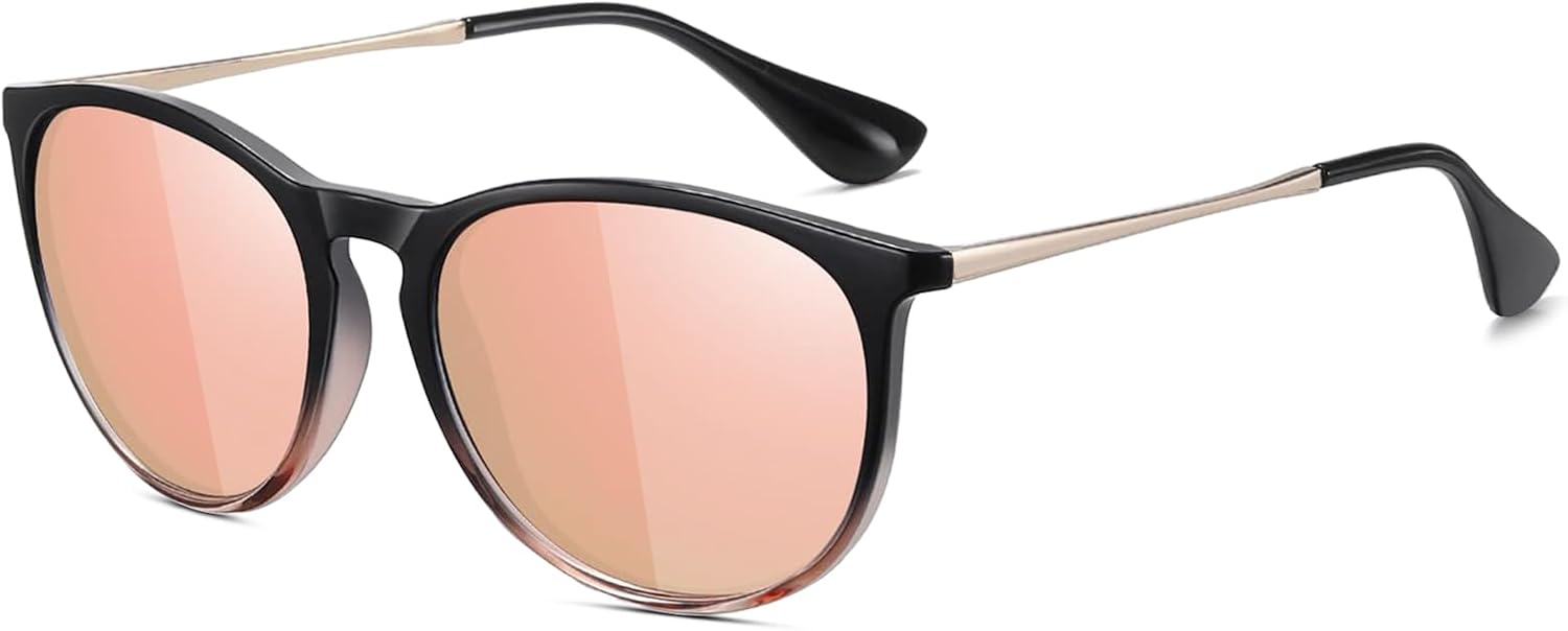 Retro Round Polarized Sunglasses for Women Trendy Vintage Sun Glasses UV Protection