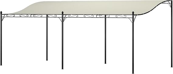 Outsunny 10' x 20' Outdoor Pergola Canopy Wall-Mounted Cream White | Metal Patio Canopy, Weather-Resistant Fabric, Drainage Holes, Backyard, Garden, Porch, Beach