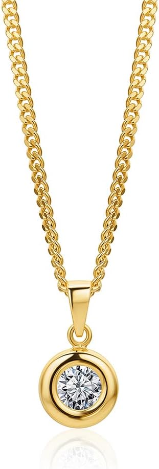 OROVI Women's Necklace Pendant 14 Carat Yellow 585 Chain Gold-Plated Silver Chain with Pendant Gold Diamond 0.25 Ct Curb Chain 45 cm Women's Hypoallergenic Jewellery Includes Elegant Jewellery Box