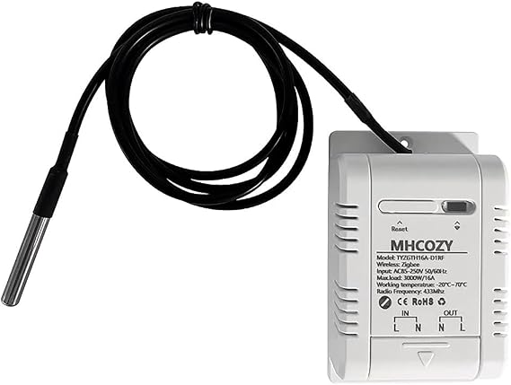 Zigbee Temperature Sensor Controller with Waterproof Probe,Tuya app Remote 16A Smart Switch(tuya zigbee hub Needed)