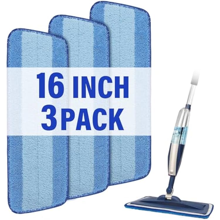 16.5 inch Mop Pads Refills, 3 Pack Microfiber Reusable Replacement Mop Pads Flat Replacements Heads for Wet Or Dry Floor Cleaning and Scrubbing, Blue Cloth