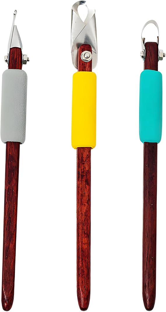 Pottery Sculpting Tool, 3Pcs Clay Sculpture Caving Scraper Craft Modelling Tools Red Pear Wood Texture Clay Knife for Pottery Picking Flowers/Texture Engraving